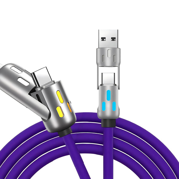 Zinc Alloy USB-C 4 in 1 240W Fast Charging Cable for Iphone Usb Type C Cable with RGB Light for Iphone Xiaomi Samsung Oneplus